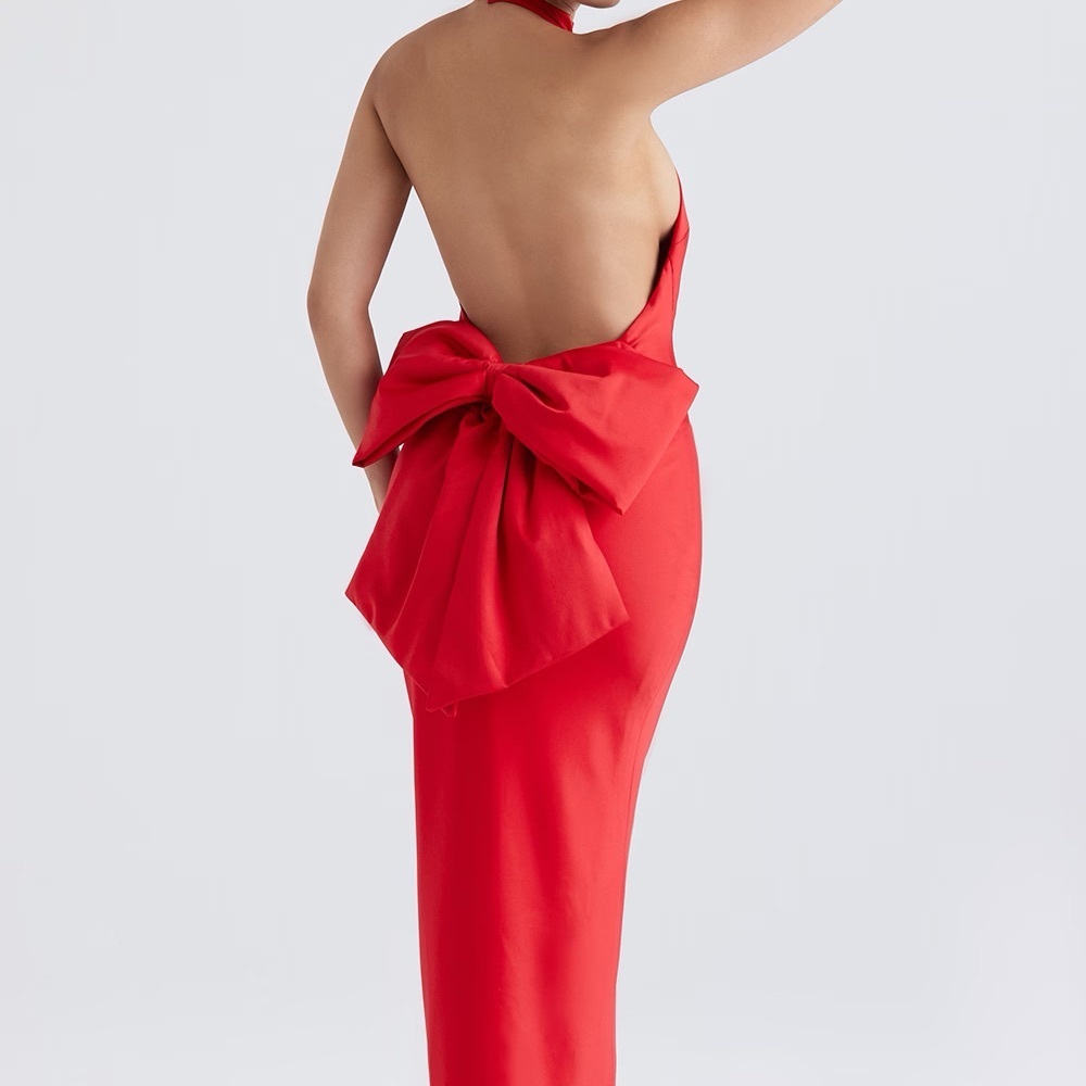 Elegant Red Halter Dress
